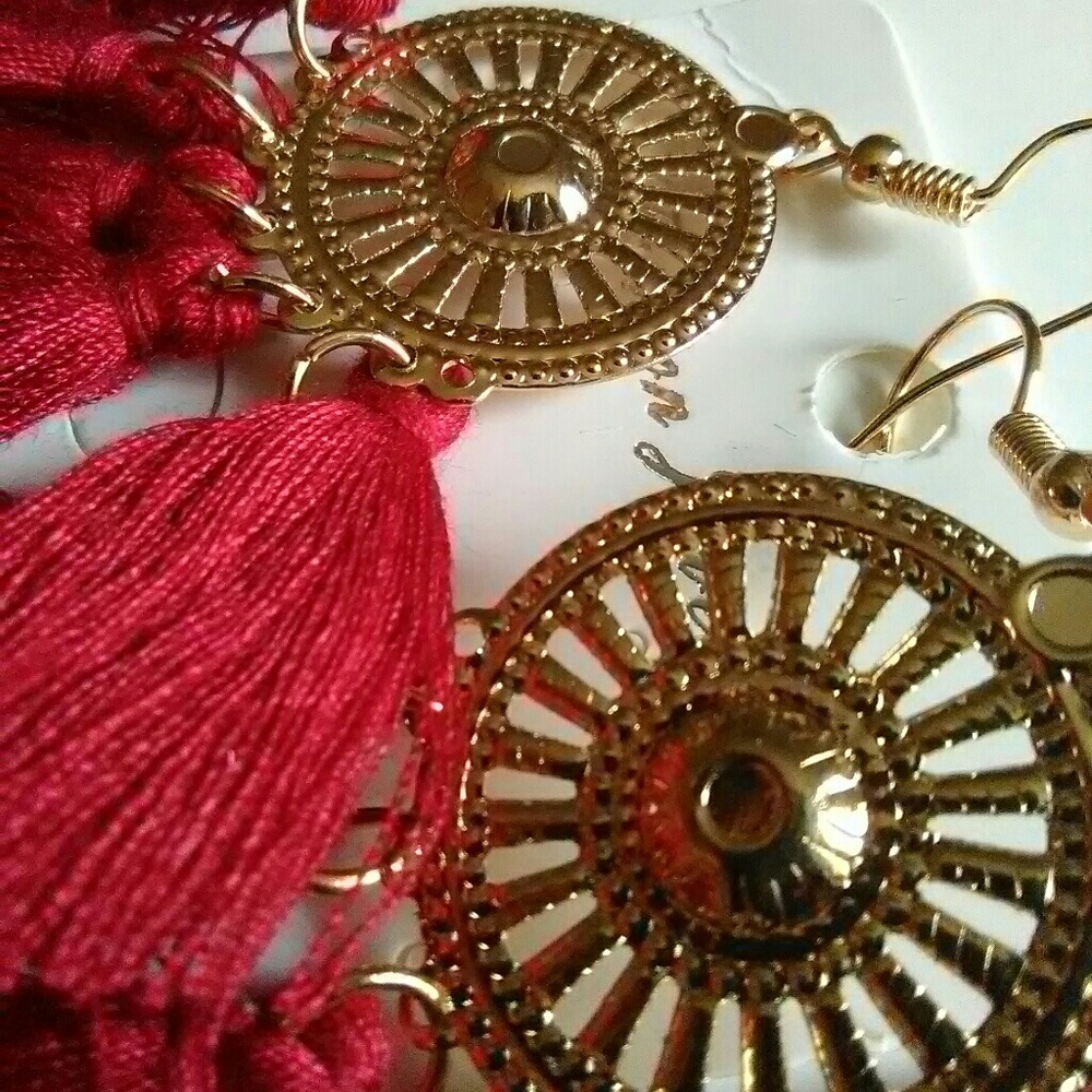 Women's Lovely Red Handmade Long Tassel Earrings - Picture 2 of 4